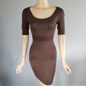 Kensie Girl Chocolate Brown Scoop Neck Sweater Knit Bodycon Dress Small